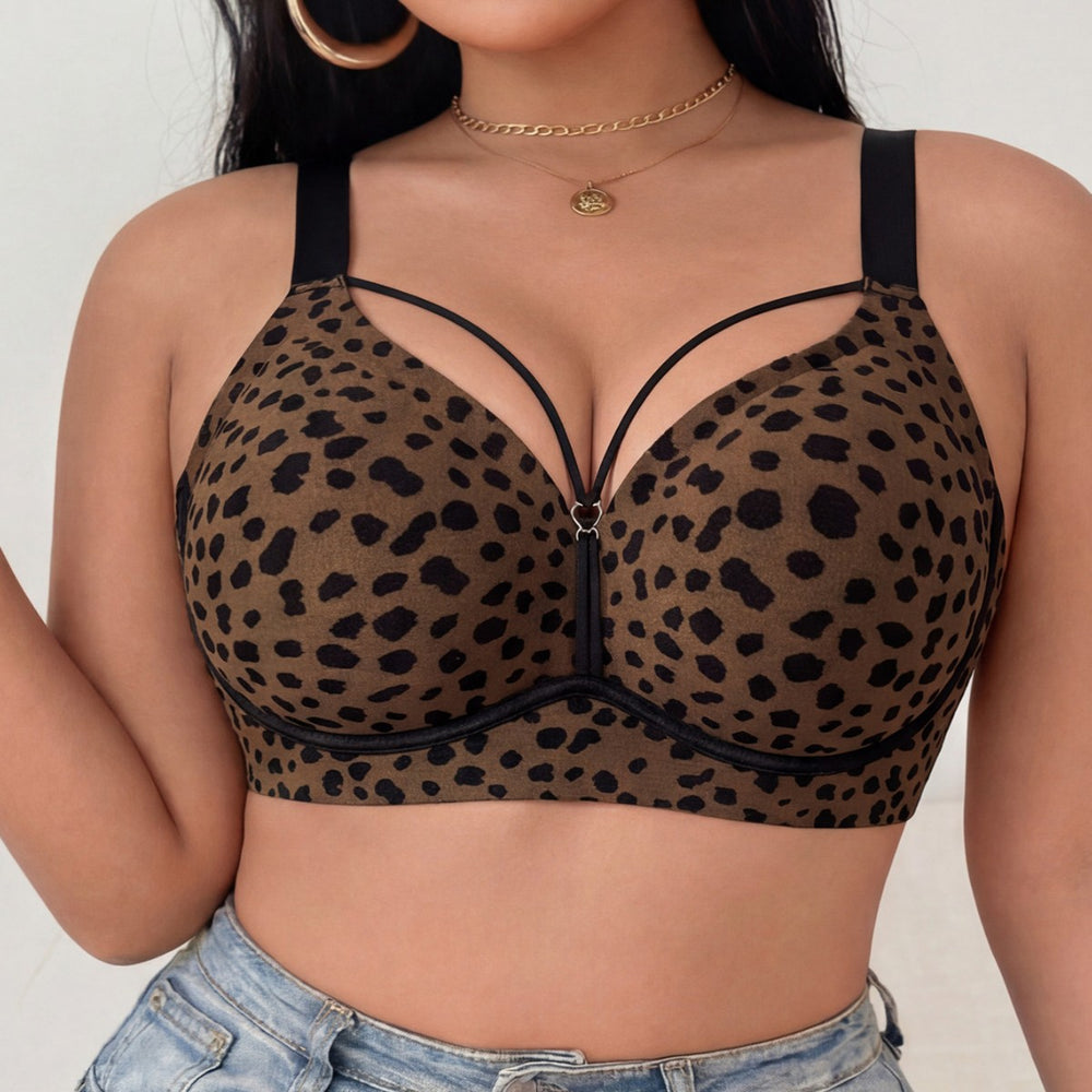 foreign trade large size jelly glue wire-free intimates leopard print soft support push-up large size seamless bra