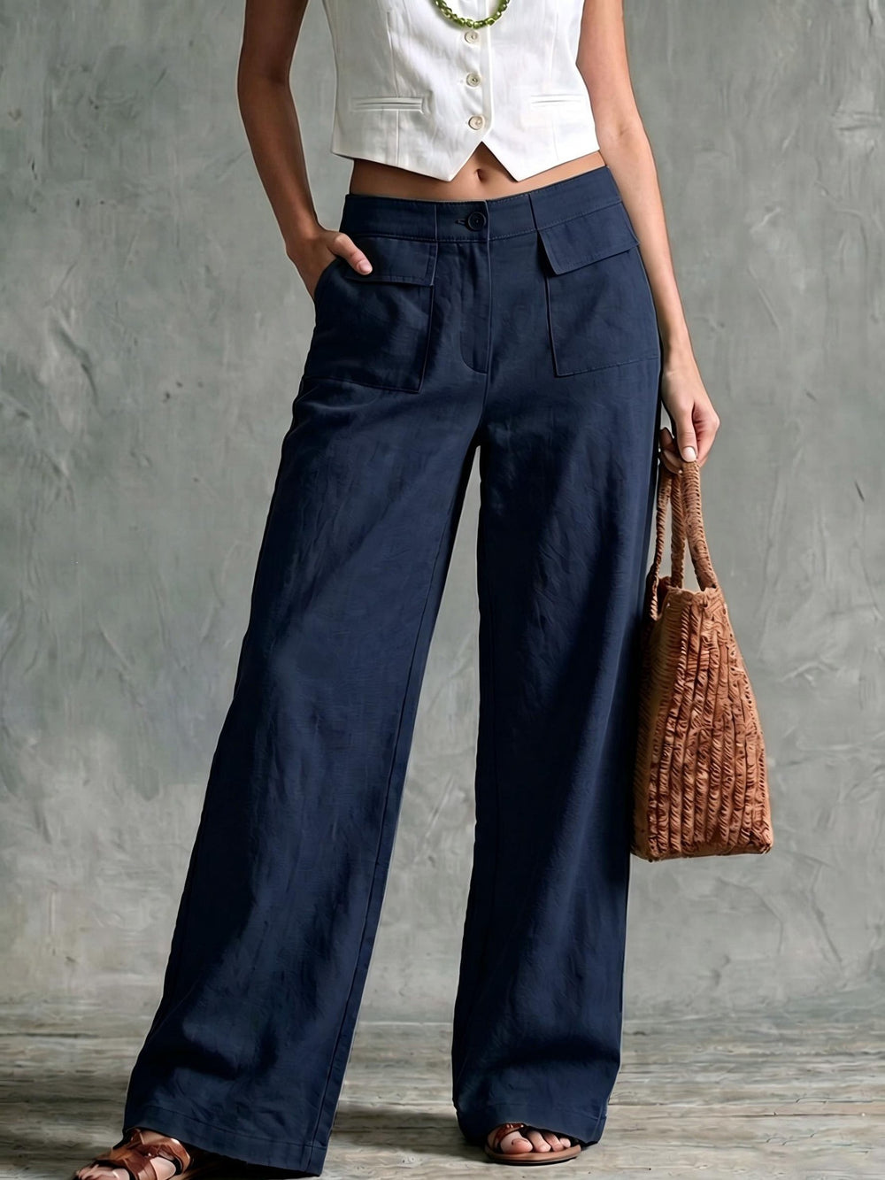 women's spring/summer new arrivals: european and american style pants -  solid color cotton linen loose fit wide leg trousers for women