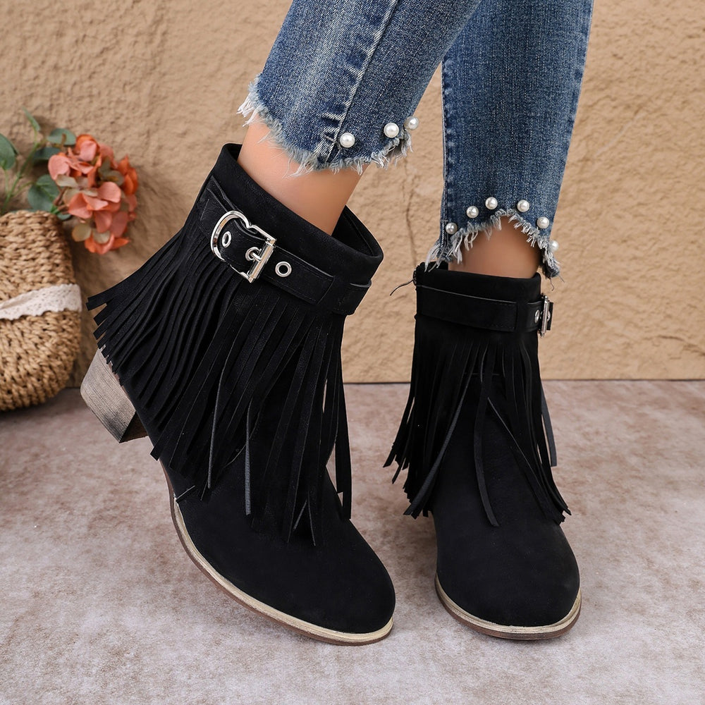 Export 34-43 size fall and winter tassel boots cross-border plus size women's boots round toe easiest for match rubber bottomnon-slip soft bottom shoes