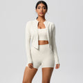 High-waisted brushed fleece tight pocket yoga set - cloud-soft quick-dry activewear three-piece outfit for outdoor leisure, running, and fitness