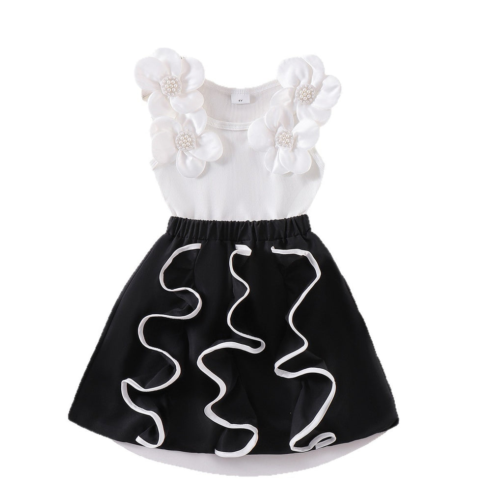 Sweet and adorable girls' sleeveless embroidered mesh dress