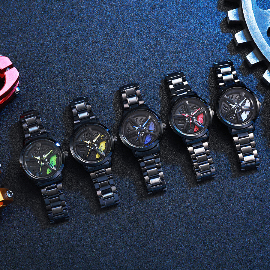 2025 new cross-border watch: sports car wheel hub rotating watch for men - trendy quartz watch with rotating bezel