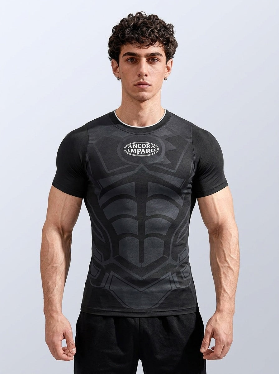export custom seamless jacquard athletic short-sleeve men's quick-dry fitness training stretch slim-fit crew neck t-shirt for summer