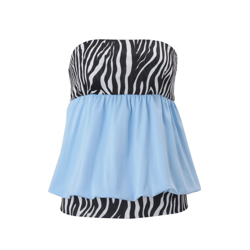 Amazon women's clothing  summer new fashion american hot girl off-the-shoulder bandeau zebra print color block tank top