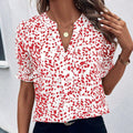 women's  v-neck floral print shirred short sleeve chiffon shirt - bohemian style, relaxed fit