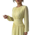 European and american cross-border  french long gown - round neck, loose fit, lantern sleeves, soft korean style, overseas fashion