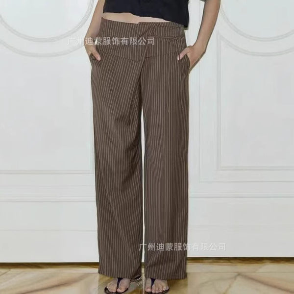 2025    European and American women's clothing, irregular striped casual lace-up loose trousers casual trousers