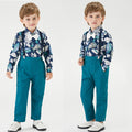 Wholesale foreign trade children's clothing: hong kong style boys' shirt floral top and dark trousers set - new spring collection for cross-border e-commerce