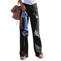 summer new arrival:  cross-border washed distressed high-waisted denim wide-leg casual pants for women