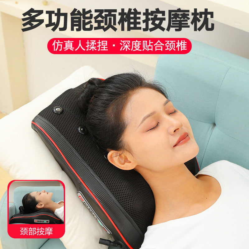Lumbar massager backrest cushion electric heating pillow for back, cervical spine, neck, and shoulder massage - home use lumbar support