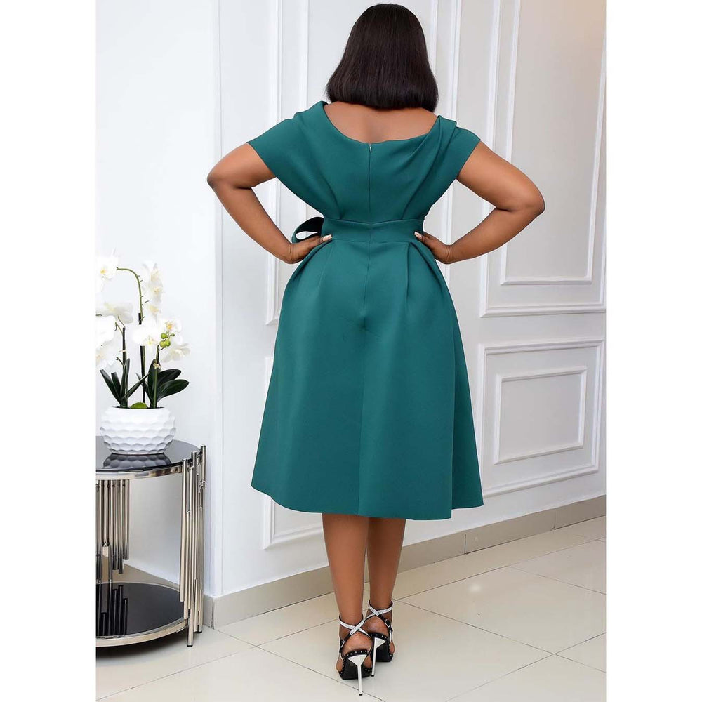 Q057 european and american clothing  new v-neck short sleeve swing dress with tie, plus size african style, cross-border e-commerce dress