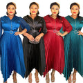 export fashion pleated skirt elegant commute  african women's plus size curvy dress with belt