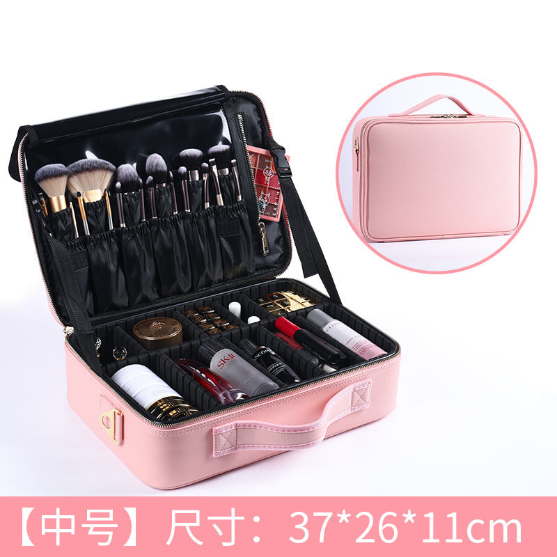 Professional multifunctional baffle PU cosmetic bag, cosmetic storage, double-layer heel makeup, nail embroidery, portable cosmetic case