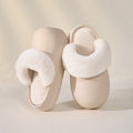 Waterproof, removable, and washable cotton slippers - winter anti-slip, warm, fleece-lined, thick-soled slippers for home wear, women's bread-shaped slippers, postpartum shoes