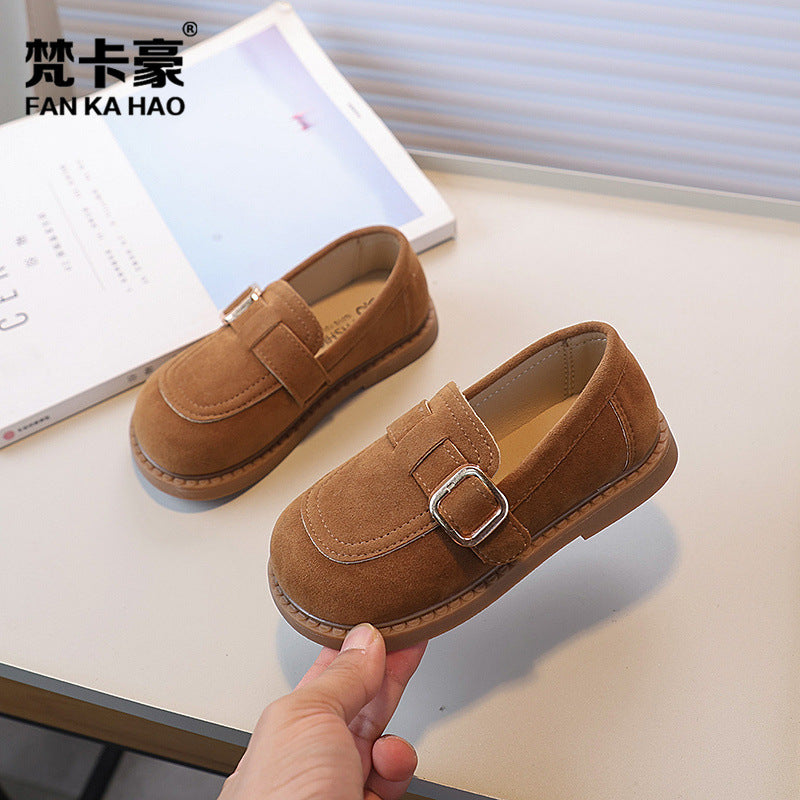 Vancahao single-sided velvet birkenstock shoes  spring & fall new arrivalkidsfashion leather shoes soft bottom bean shoes student flats
