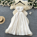 High-end elegance dress women's summer frenchaccessible luxury celebrity lace patchwork waist elegant suspender large swing dress