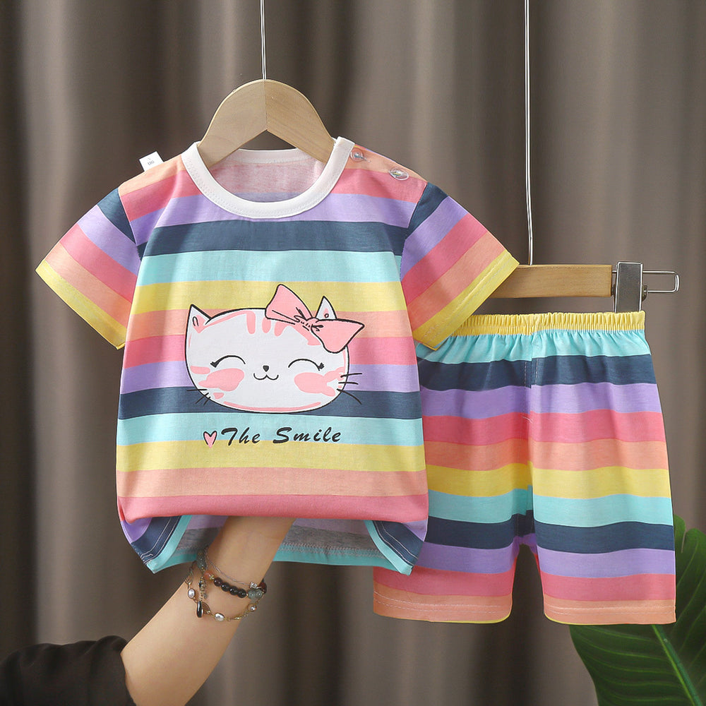 Kids' short-sleeve and shorts set - toddler & children's summer pure cotton underwear - boys' & girls' crew neck t-shirt