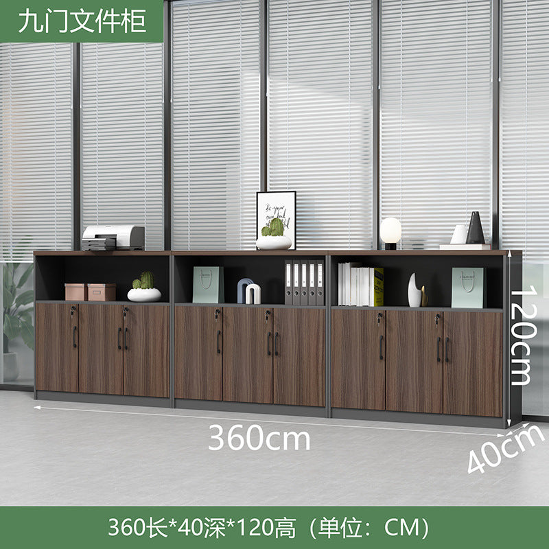 Office wooden filing cabinet - low profile, lockable, partitioned, document storage, open storage