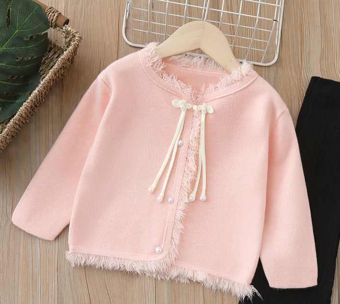 Girls' knitted sweater two-piece set -  autumn/winter new arrival - chinese style hanfu outfit with pants for baby girls