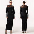 C7592 cross-border   fashion women's elegant high neck rhinestone exquisite high-end dress