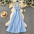 Vacation style halter pure desire dress women's spring and summer yellow a-line skirt high waist waist atmosphere fairy skirt
