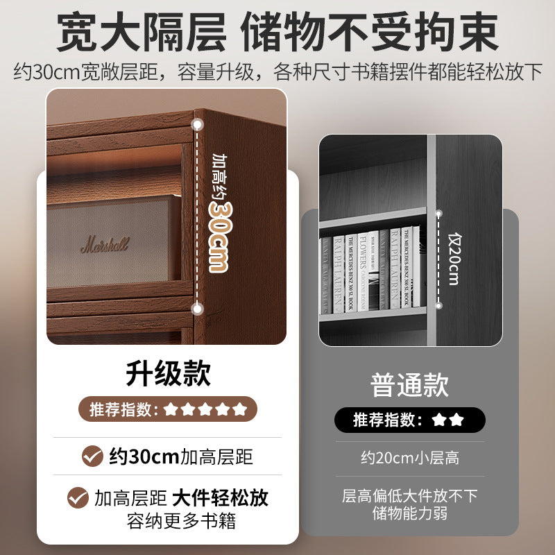 Retro American floor-to-ceiling bookcase Solid wood small cabinet Locker Living room storage Display cabinet Integrated dust rack