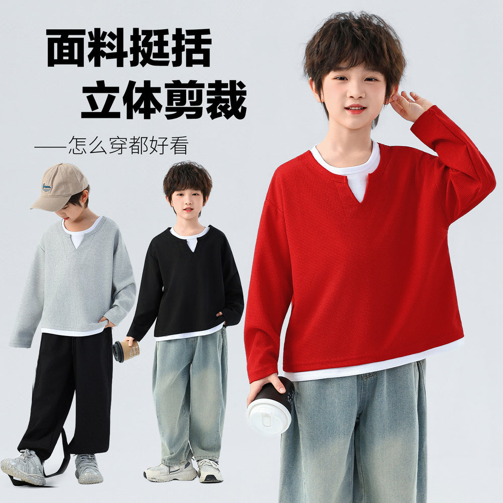 Boys' minimalist chic two-piece look long sleeve tee - new spring/autumn casual style for boys - versatile base layer sweatshirt ( collection)