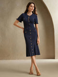 Frenchexport women's clothing new arrival autumn accessible luxuryknitting round neck cut out wood ear skirt cut out long long skirt dress
