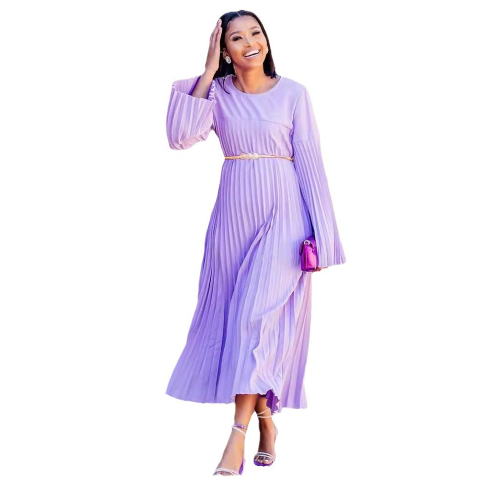European and american cross-border women's fashion:  autumn new collection - ruffled, pleated, flared sleeve, a-line pleated dress