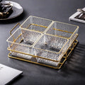Four-compartment fruit platter with gold trim and ripple texture + iron stand, thickened plastic