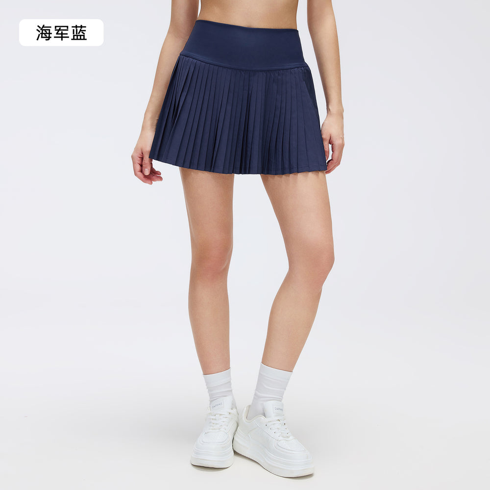 Luxtre new water-cooled cooling stretch fashion pleated skirt with double-layer anti-exposure three-quarter length sports skort dk383