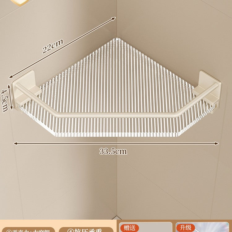 Bathroom shelf, toilet corner organizer, no-drill washroom storage, acrylic off-white tripod shelf