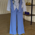 European and american cross-border women's fashion  autumn new design: striped long-sleeve shirt with turn-down collar and wide-leg pants set