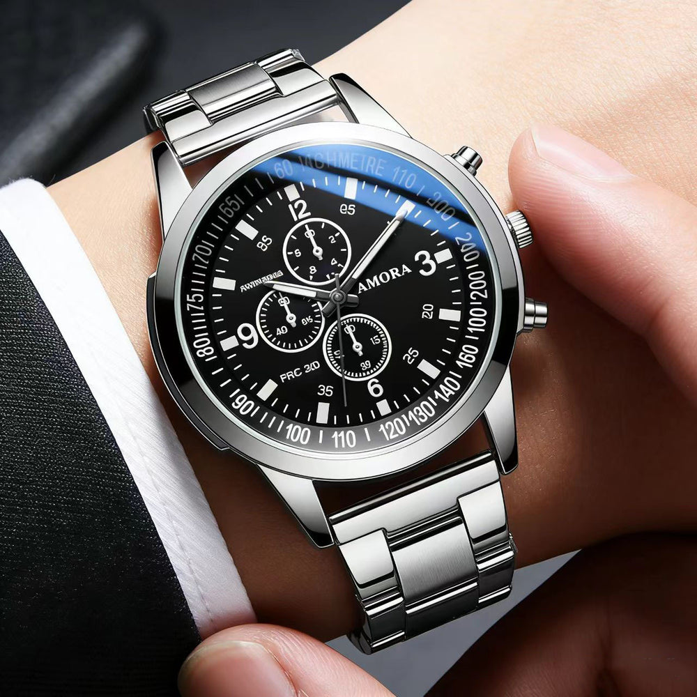 Wholesale cross-border fashion watches for men, men's watches, gift watches, quartz watches, stylish blue light glass leather strap men's wristwatches