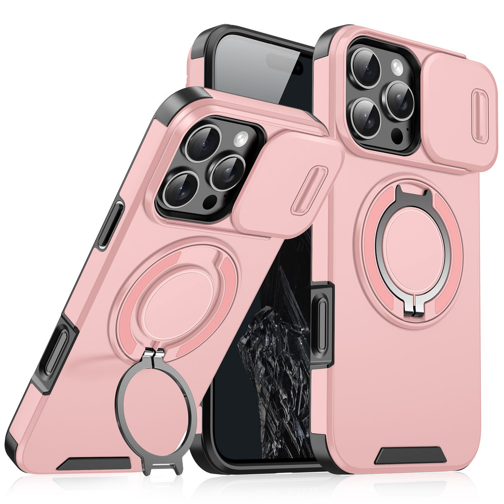 Suitable for apple 17 mobile phone case, lingke 360 magnetic holder, push window lens cover, anti-fall protective cover for iphone16