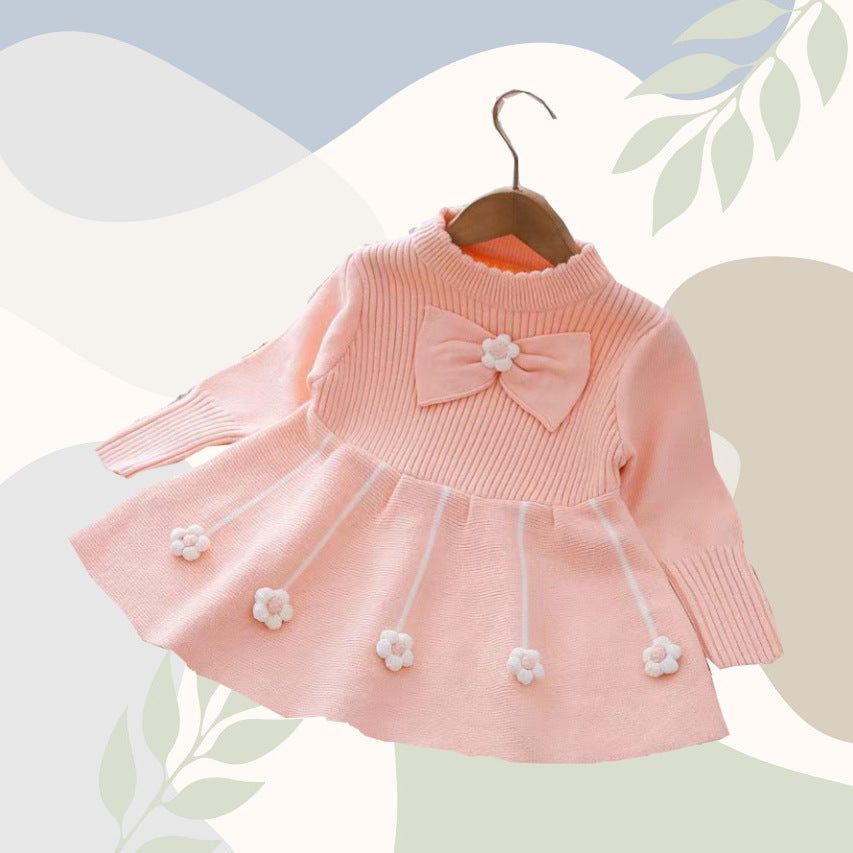 Girls' knit dress - new autumn/winter  collection - handmade floral detail - cute dress