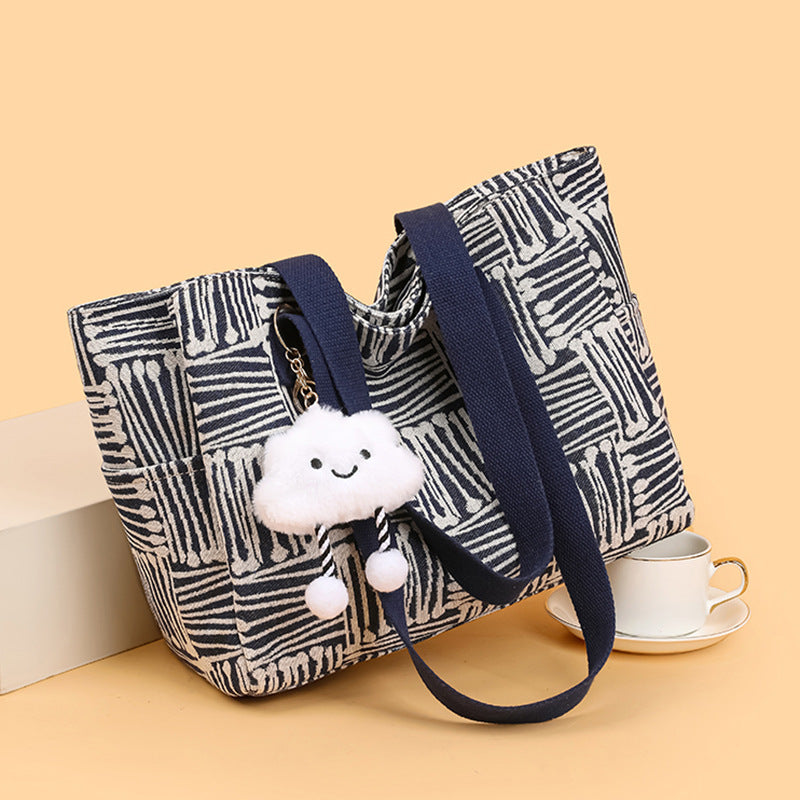 Large women's bag 2025 new fashion commuter shoulder bag spring/summer large capacity tote bag striped handbag