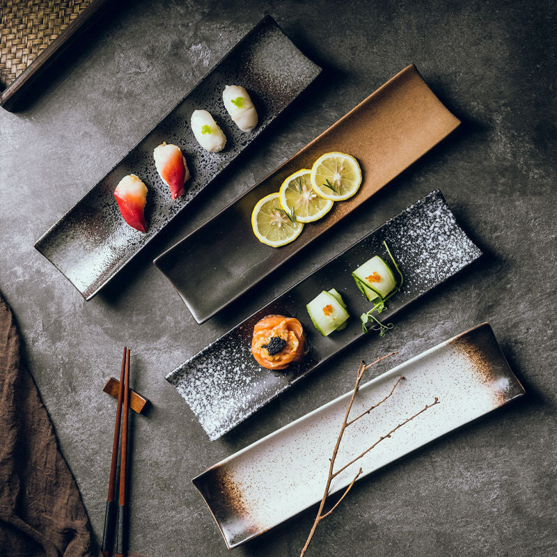 Japanese-style ceramic dessert platter - long serving plate for hotel, home, restaurant, sushi & sashimi presentation - creative tableware