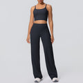 New arrival: cross-border brushed solid color racerback tight-fit breathable wide-leg yoga set - two-piece activewear for running and fitness