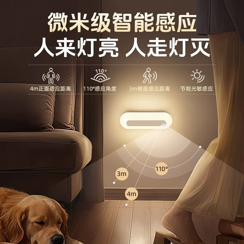 Smart sensor night light - automatically lights up when motion is detected, perfect for bedrooms, hallways, and corridors. ideal for bedside use and nighttime illumination. rechargeable with ultra-long battery life