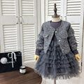 Girls' outfit set -  winter collection: stylish sequin two-piece set with quilted jacket and fleece-lined dress