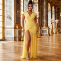 European and american style ins pure color women's slit hem sleeveless waist bag hip skirt v neck pleated  trendy dress