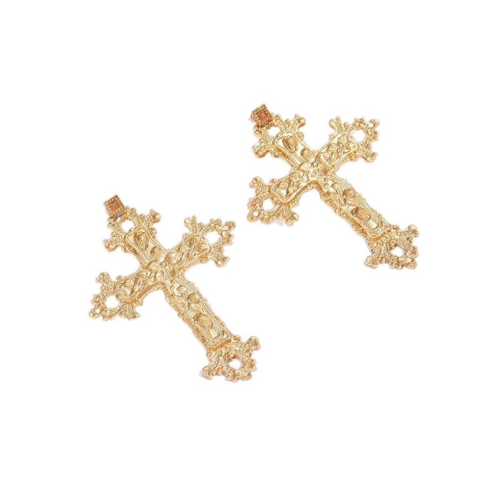 Wholesale metal cross earrings - cross-border hot seller, alloy accessories, women's fashion, vintage, niche, hollow flower earrings