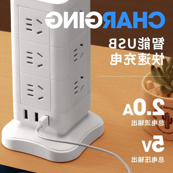 New vertical socket usb three-dimensional socket intelligent mini multi-function fast charging power strip vertical plug board with cable
