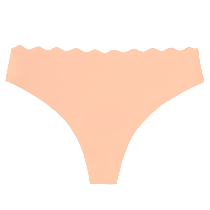 personalized one-piece seamless women's underwear pure color cut out wavy waist low-waist nylon adhesive underwear for women
