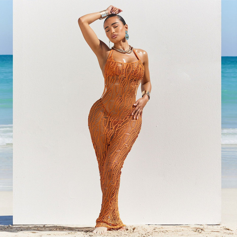 e-commerce european and american women's clothing sexy cup thong cut out naked back halter three-piece beach long skirt suit