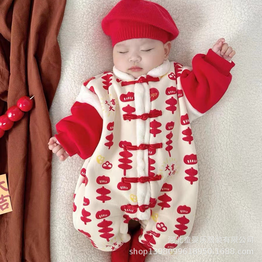 Baby winter clothes quilted thickened outfit for boys and girls, newborn swaddle romper, autumn and winter warm bodysuit