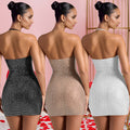 C7179 cross-border   fashion women's sexy halter neck rhinestone bodycon mini dress