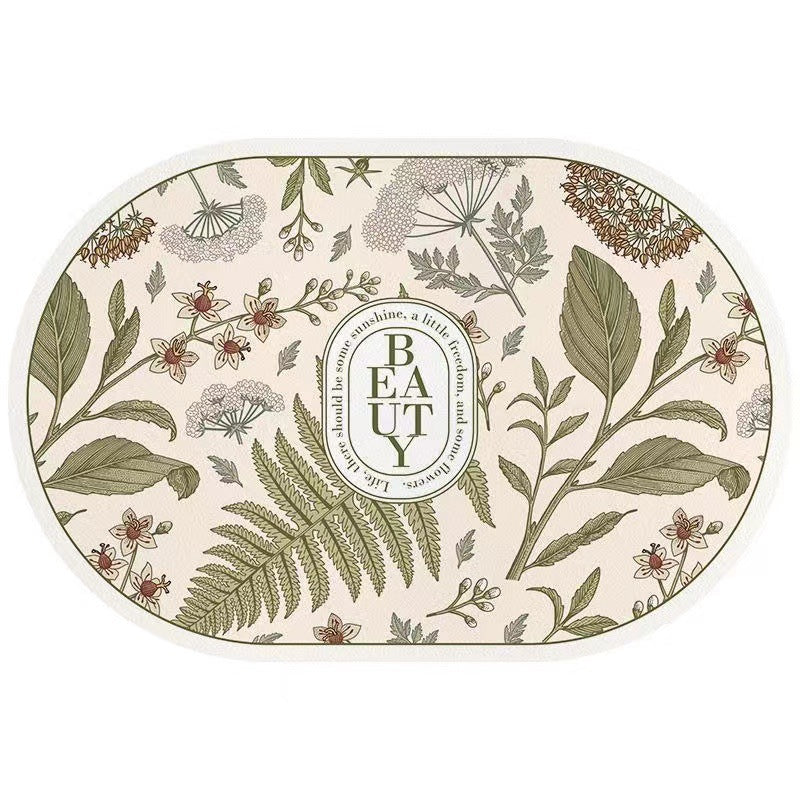 American retro floral diatomite mat - non-slip bathroom mat, absorbent & quick-drying entrance mat for bathroom and doorway