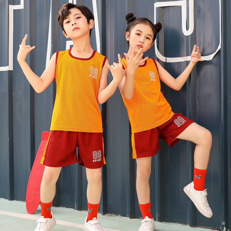 Kids' summer outfit: boys' tank top set, quick-dry athletic mesh, big kids' sleeveless, baby summer two-piece set for girls